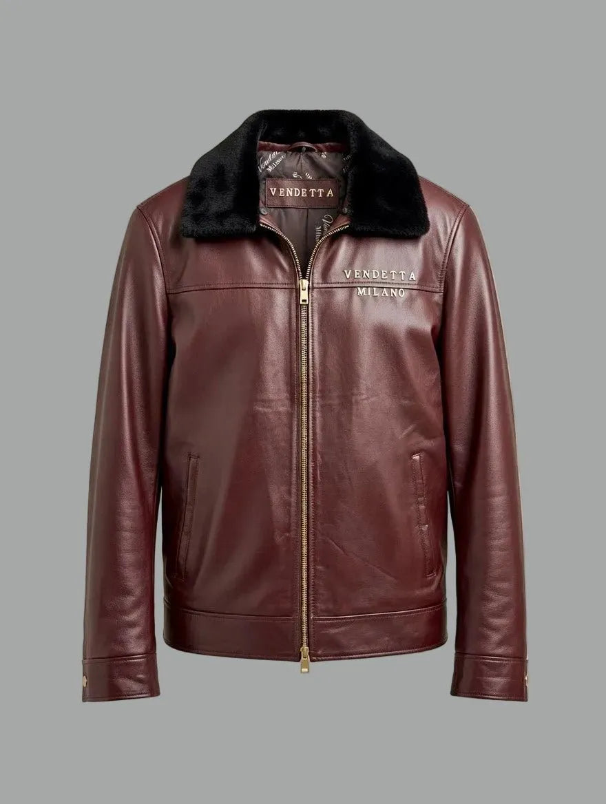 Vendetta Milano Rosso Imperial Lederjacke – Frontansicht in Tiefrot