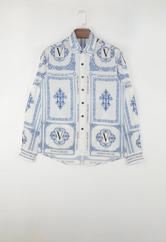 Langarm-Sommerhemd mit Majolica All-Over-Print - Vendetta MilanoHemd